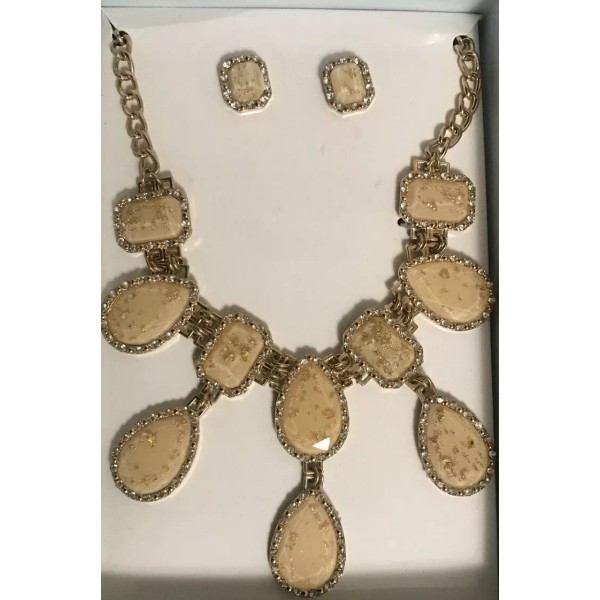 K&M Accessories Gold Tone Crystal Drop Dangle Bib Statement Necklace