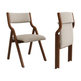 Ball & Cast Folding Dining Chairs Set of 2,Portable Kitchen Chairs with Padded Cushions,Ergonomical Design,Foldable Wood Dining Chairs for Dining Room,Restaurant,Kitchen,Office,Indoor,Taupe+Walnut