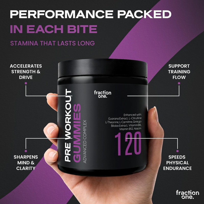 Fraction One Pre Workout Gummies 120 – Guarana, L-Citrulline, L-Theanine,