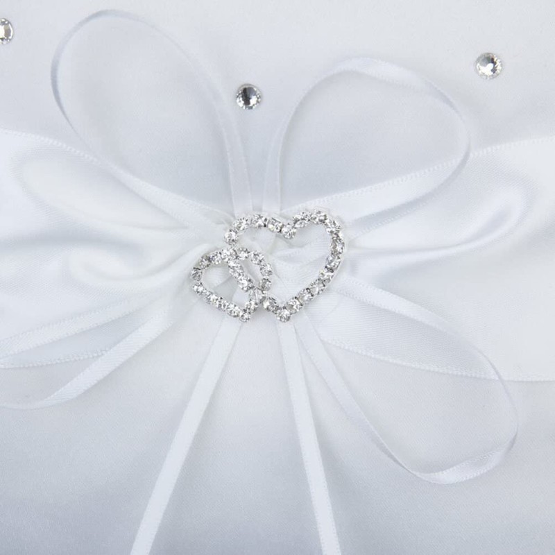 MAGICLULU Double Heart Ring Pillow 18x18cm Satin Ribbon Bridal Wedding