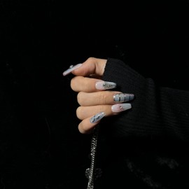 WhyNotNailIt Pastel Dreamscape Handmade Press-On Nails with Crystal Cross, 10-Pc Set with Jelly Gel | Ethereal False Nails for Daily Enchantment