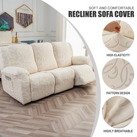 YUEANG Recliner Sofa Covers Sectional Couch Cover for Reclining Couch 3 Seat, 5-Pieces 3 Cushion Sofa Stretch Recliner Sofa Slipcover, Soft Jacquard Furniture Dog Couch Cover Protector