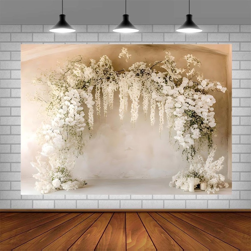 AIBIIN 7x5ft Boho Beige Flower Arch Backdrop for Birthday Wedding
