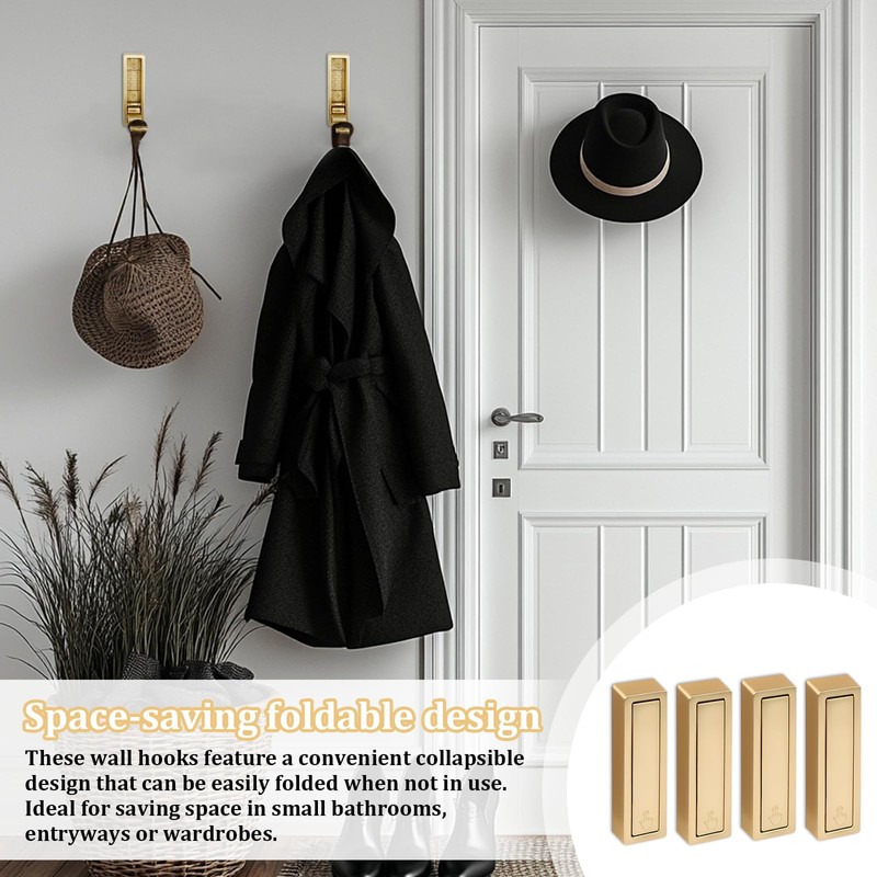 Wshxjzyay 4pack Gold Foldable Wall Hooks, Folding Coat Hooks Wall