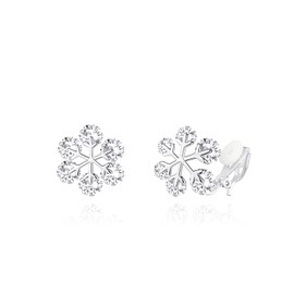 QUKE Women's Snowflake Shape Clip On Earrings Cubic Zirconia Crystal Not Pierced Stud Earrings for Women Girls, Crystal