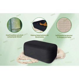 EDARTO 2 x Sustainable Eco Friendly Natural Bamboo Wood Soap Dish with Bamboo Fibre Draining Tray + 2 x Soap Bags / 100% Natural Sisal for Body Scrub