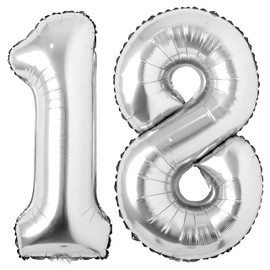 Silver 18 Number Balloons Big Giant Jumbo Large Number 18 Foil Mylar Balloons for Girl Boy Men 18th Birthday Party Supplies 18 Anniversary Events Decorations-40 inch