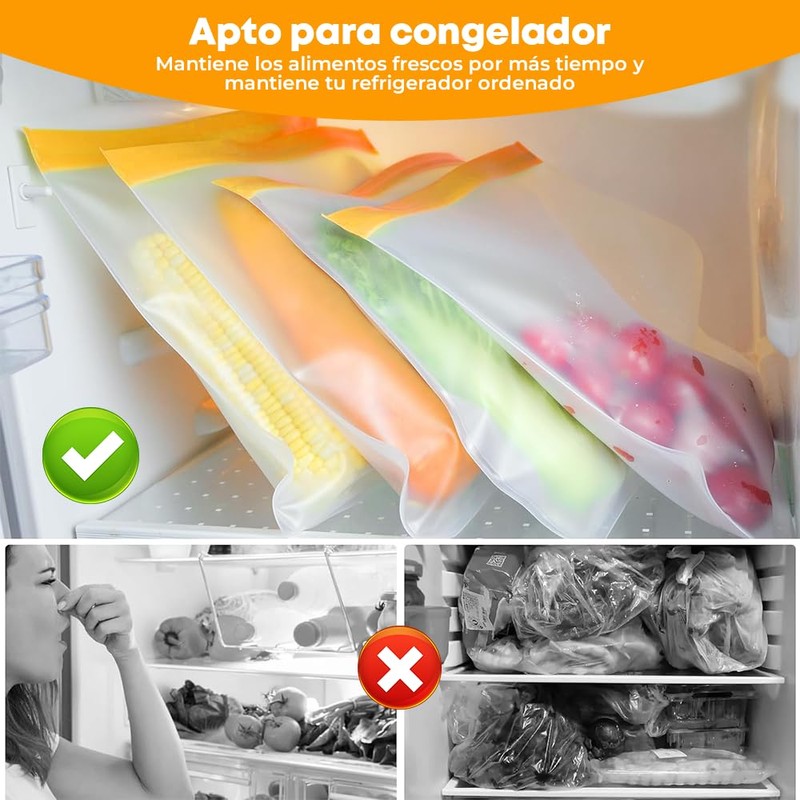 12Pcs Bolsas Reutilizables para Alimentos Herméticas y Ecológicas (Verde, 28x26cm)