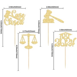 24 piezas de decoración para magdalenas de graduación de abogados 2023 con purpurina dorada clase de 2023 para abogado, graduación, escuela, superviviente, palillos cerrados para decoración de tartas de graduación 2023