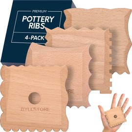 Byllstore Pottery Ribs & Trimming Tools | 2 Foot Shaper Tools | 4 Clay Texture Ribs | Solid Beech Wood | Several Pack Options (4-Pack)