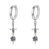Sword Hoop Earrings Sterling Silver Sword Rose Dangle Drop Earrings
