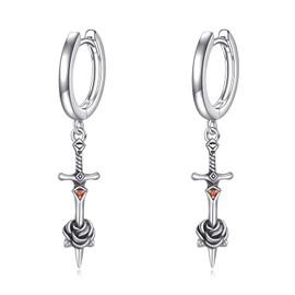 Sword Hoop Earrings Sterling Silver Sword Rose Dangle Drop Earrings Retro Gothic Jewelry Gift for Women