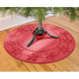 Bungalow Flooring Waterhog Christmas Tree Skirt, 35 inches, Durable and Decorative Floor Covering, Made in USA, Skid Resistant, Indoor/Outdoor, Water-Trapping, Snowflake Collection, Solid Red
