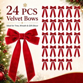 Red Velvet Christmas Tree Bows, 24 Pack, 5.1 x 10.2 in