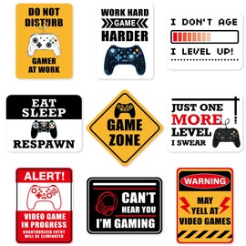 Video Game Party Decorations - 9 PCS Game Zone Warning Signs for Boys Kids Gamer Themed Birthday Party Supplies Family Gaming Night Door Windows Yard Funny Wall Decor