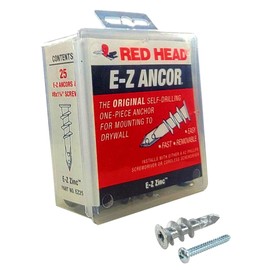 E-Z Ancor 25 Qty Red Head EZ Ancor Zinc Metal Self Drilling Drywall Anchors with Screws | Up to 75 Lbs | EZ25