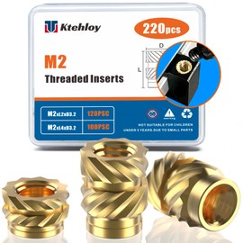 220Pcs M2 Threaded Inserts, M2 Female Thread Metric Knurled Nuts Assortment Kit, Brass Heat Set Insert for Plastic and 3D Printing Components (M2x2x3.2, M2x4x3.2)