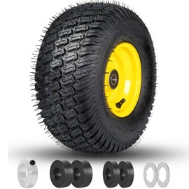 15x6.00-6 Lawn Mower Tires, 15x6-6" Tubeless Tire and Wheel 4 Ply with 3/4" Bearing, 3" Offset Hub, 570lbs Capacity, Compatible with 100 and 300 Series John Deere Riding Mowers, 1 Pack