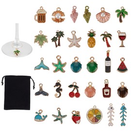 NICENEEDED 30 Pcs Wine Glass Charms, Wine Glass Markers for Stem Glasses, Funny Identifier Charms Wine Glass Tags for Summer Christmas Wine Tasting Party Decorations