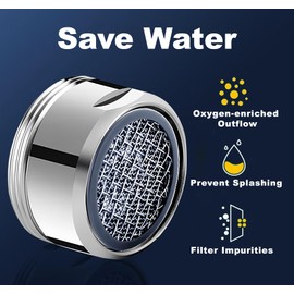 Bathroom Sink Aerator,1.8 GPM Faucet Aerator 15/16 In Male Thread Chrome Solid Brass and 304 Stainless Steel Filter, Aerator for Sink Faucet Aerators with Gasket for Bathroom or Kitchen