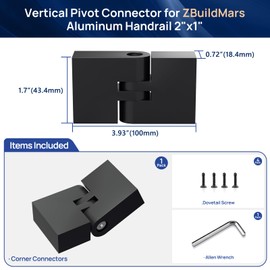 1 Pack Vertical Pivot Connector for 2"x1" Aluminum Handrail, 100mm x 43.4mm x 18.4mm 180° Adjustable High Strength POM Connector Handrail Accessories Fits for Deck Cable Railing System