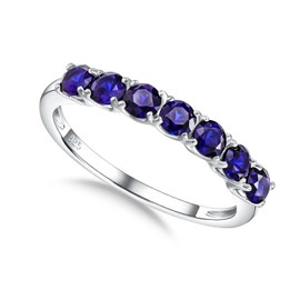 CAIDIKA Sapphire Rings for Women 925 Sterling Silver 7 Blue Stone Half Eternity Band Cubic Zirconia September Birthstone Ring Eternity Love Jewerly, Size 6