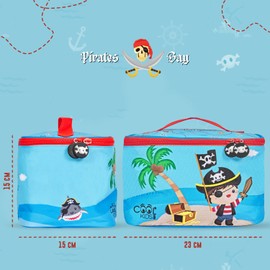 PERLETTI Thermal Lunch Box for Boys with Pirate Dinosaur - Blue Lunch Box 5L for Children Nursery Primary School - Insulated Lunch Bag Bread Bag Soft for Travel - 15 x 23 x 15 cm (Pirate)