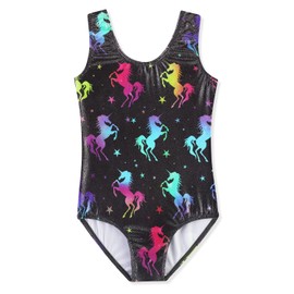 HOZIY Black Leotards for Girls Gymnastics Size 8-9 8-10 9-10 Unicorn Stars Colorful Multicolored Tumbling Outfits Kids Leo Clothes Clothing Leotardo De Gimnasia Para Niñas