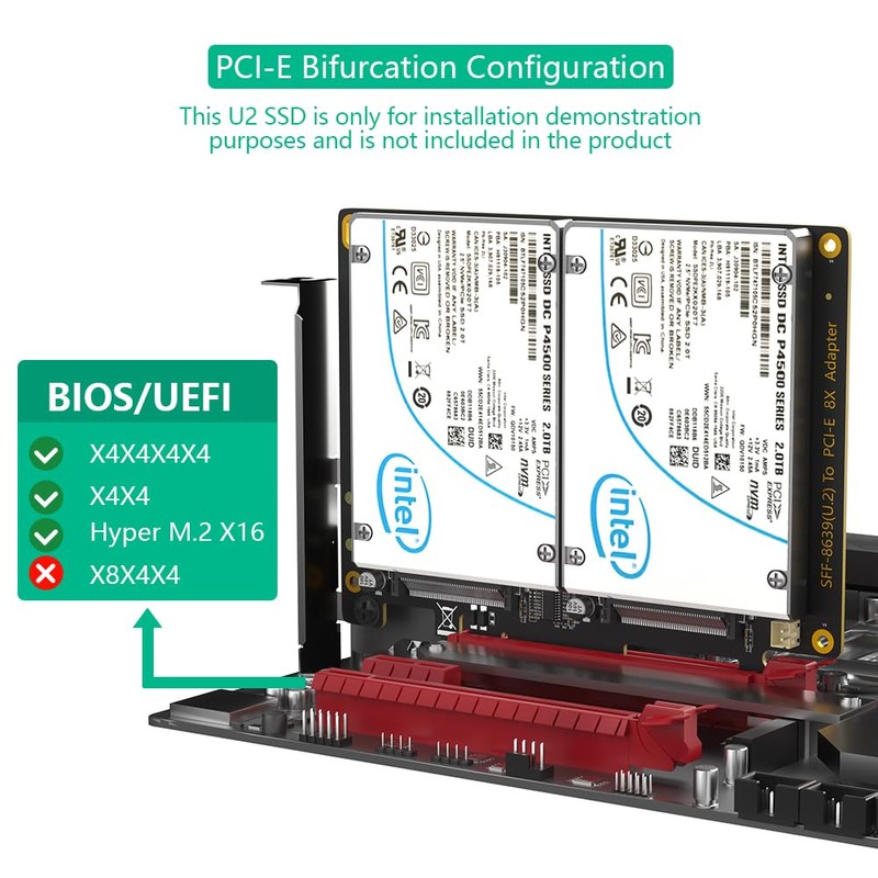 Dual U.2 SSD to PCIe 4.0 X8 Adapter, Support 2