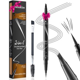 Magic Eyebrow Pencil, Microblading Eyebrow Pen, 2-in-1 Waterproof Eyebrow Pencil with 4 Micro-Fork Tips & Dual-ended Eyebrow Brush, Smudgeproof Brow Pen Creates Natural Looking Defined Eyebrows (Grey)