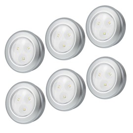 HONWELL Push Light, batteriebetriebenes Puck Light,Wasserhahnleuchte mit 60 Lumen und 3000K Schranklampe Drücken Sie Lampe Lampe zum Aufkleben,Ideal für Küchenschränke und Schränke, 6er-Pack, Silber