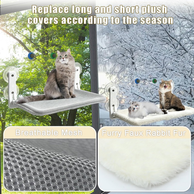 Lantiverse Cat Window Perch Hammock - Foldable Cordless with 4