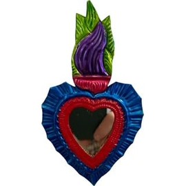 Générique Ex-voto Mexikanischer Spiegel, Heiliges Herz, Wanddekoration, aus Metall, mehrfarbig, 17 x 9 cm, Kollektion Ex-voto