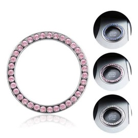 Bling Car Decor Crystal Rhinestone Car Bling Ring Emblem Sticker, Bling Car Accessories for Auto Start Engine Ignition Button Key & Knobs, Bling for Car Interior, Unique Gift for Women (Pink)