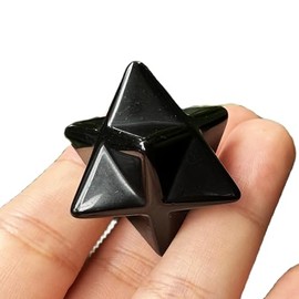 Bacatgem Natural Black Obsidian Merkaba Crystal Protection Sacred Meditation Energy Healing Chakra,1 Inchs Hexagonal Star Crystals and Healing Stone