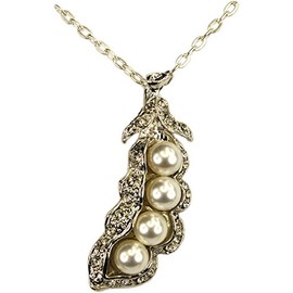 Pendant,Faux Pearls in Rhinestone Pea Pod + CHAIN+GIFT BAG