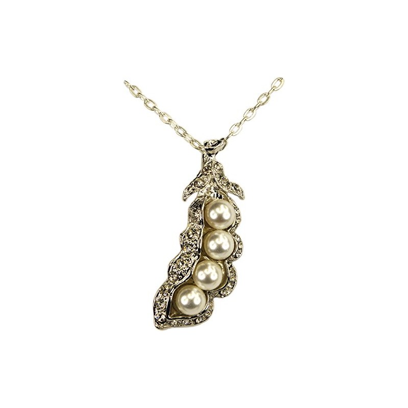 Pendant,Faux Pearls in Rhinestone Pea Pod + CHAIN+GIFT BAG