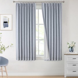 Vision Home Chambray Blue Full Blackout Curtains Pinch Pleated Room Darkening Window Curtains 72 inch for Living Room Bedroom Thermal Insulated Pinch Pleat Drapes with Hooks Back Tab 2 Panel 40"Wx72"L