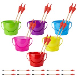 Toss Game Set with 6 Colorful Beach Buckets, 10 Wooden Arrows & 6 Felt Numbers Arrow Toss Game Fun for Adults Fun Indoor Outdoor Activities for Family, Parties, Camping