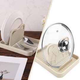 Spoon Rest Holder, Pot Lid Stand Ladle Holder Spoon Rack Kitchen Counter Spoon Rest for Stove Top Kitchen Utensil Organizer Accessories (Beige, One Size)