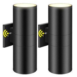 Tesjaso Dusk to Dawn Outdoor Wall Light, Up and Down Porch Light in 2 Lights, Modern Exterior Light Fixture IP65 Waterproof Wall Sconce for House Patio Garage Cylinder Aluminum Matte Black ETL