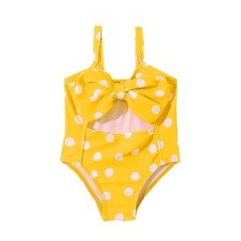 Girl 3 Piece Bathing Suit Toddler Summer Sleeveless Girls Polka Dot Red Black Yellow Swimwear (Yellow, 9-12 Years)