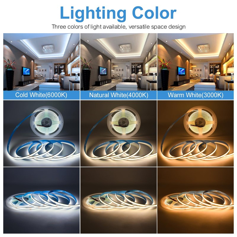 DC 24V COB LED Strip Light, 32.8ft(10M) 3120LEDs CRI 90+