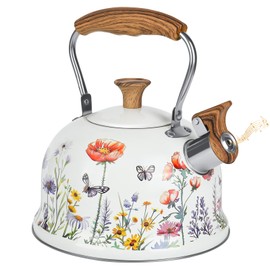 Tea Kettle - 2.7 Quart Whistling Kettle - Stove Top Kettle Gas Kettles with Anti-Hot Wood Pattern Handle -Food Grade Stainless Steel Stovetop Kettles- Anti-Rust Tea Pot for All Induction & Gas Stoves