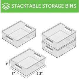 vacane 4 Pack Plastic Pantry Organization and Storage Bins with Handle, Kitchen Organization or Kitchen Storage – Refrigerator Organizer Bins, Cabinet Organizers, 4 Pack