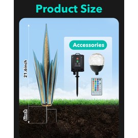 ASBEFORE 21.6Inch Metal Agave Plants Outdoor Decor - Cactus Yard Art Solar Decorations, Large Tequila Plant with Lights Outside Flowers Ornaments Garden Sculptures Patio Rustic (Royal Blue, L)