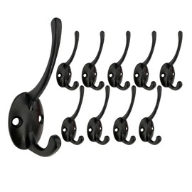 Beilala Coat Hooks Wall Mounted, 10 Pack Black Retro Wall Hooks Double Prong Metal for Hanging Coat, Clothes, Robe, Towel, Hat, Bag, Key