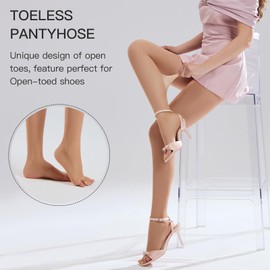 Yilanmy Toeless Pantyhose Sheer Tights for Women 20D Open Toe Pantyhose High Waist Nylons 3 Pairs