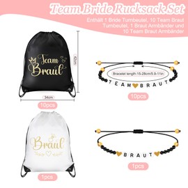TUZELIYA JGA Accessories Women for Stag Party, 11 Pieces Team Bride Gym Bag and 11 Pieces JGA Bracelets Women for Dating, Wedding, Bridal Party, Accompaniment Gift
