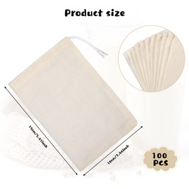 100 Pieces Cheesecloth Bags for Straining Reusable Tea Filter Muslin Bags Cold Brew Milk Tea Filter Strainer Cheese Clothes Cheese Clothbags for Office Kitchen Cooking(4 x 6 Inch)